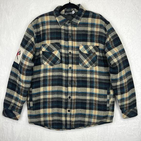 Gifts of Fortune Tomahawk Quilted Plaid Flannel Jacket Long Sleeve Button Up L - Picture 2 of 16